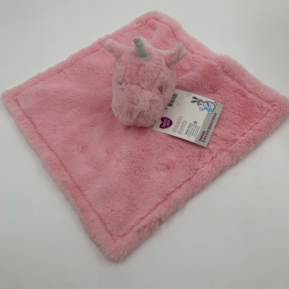 NWT Parents Choice Blanket Buddy Pink Unicorn Lovey Baby Blanket 12" Super Soft